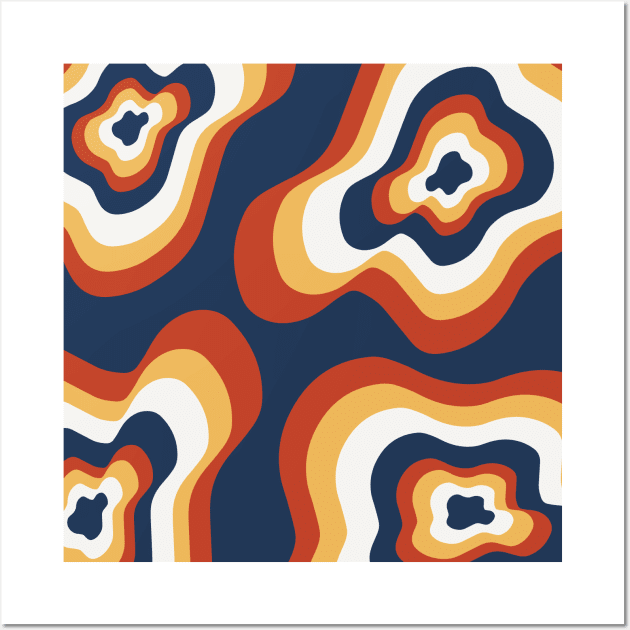 Colourful Blob Waves Abstract Pattern in Yellow Cream Orange Blue Wall Art by moonrsli